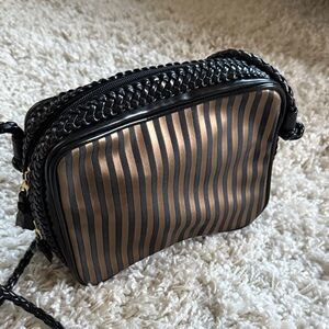 Vintage Tianni Black Bronze Striped Boxy Shoulder Bag Purse